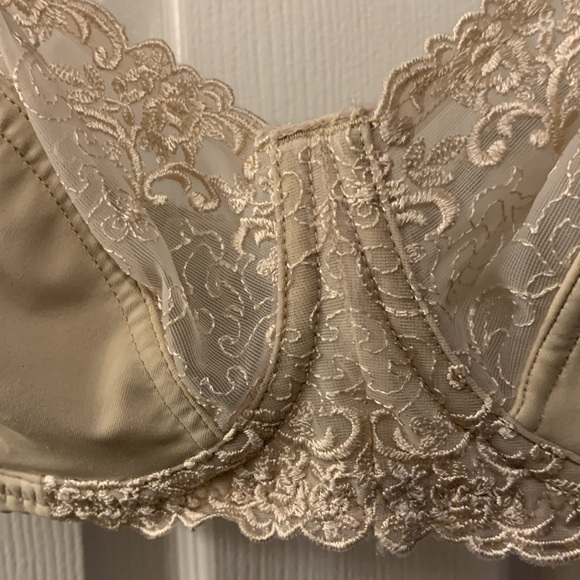 BARELY BREEZIES BRA SZ 38 DD NUDE/BEIGE WITH LACE TRIM+STRAPS SHEER INSET 3 HOOK - Picture 2 of 5